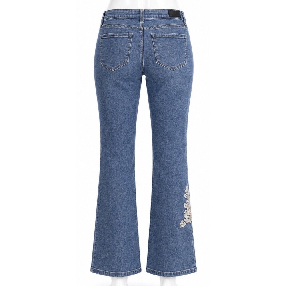 Nicole Miller Soho High Rise Bootcut Jeans 14 Floral Embroidered Stretch Boho - Picture 2 of 8